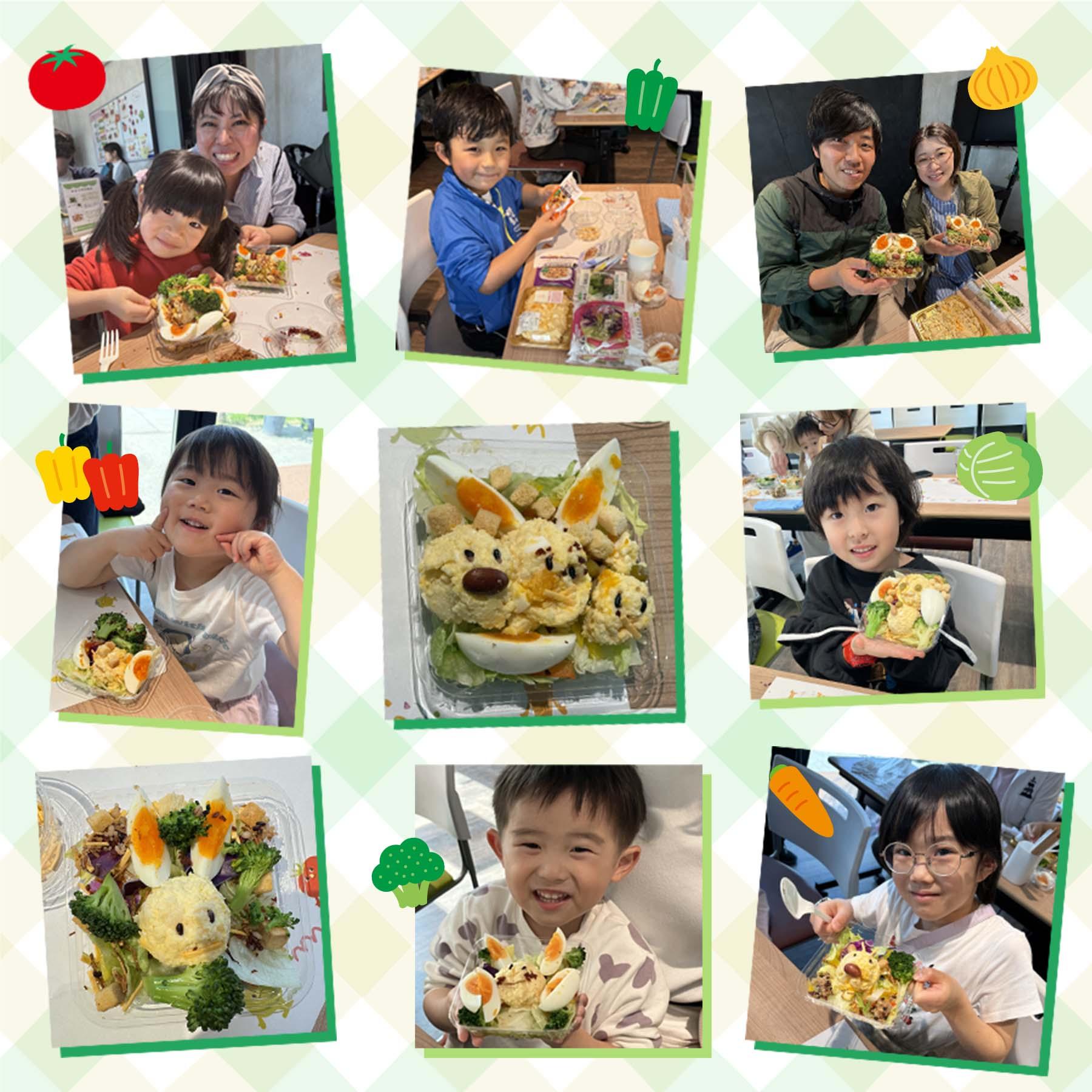 参加者の皆さんと、デコサラダの写真