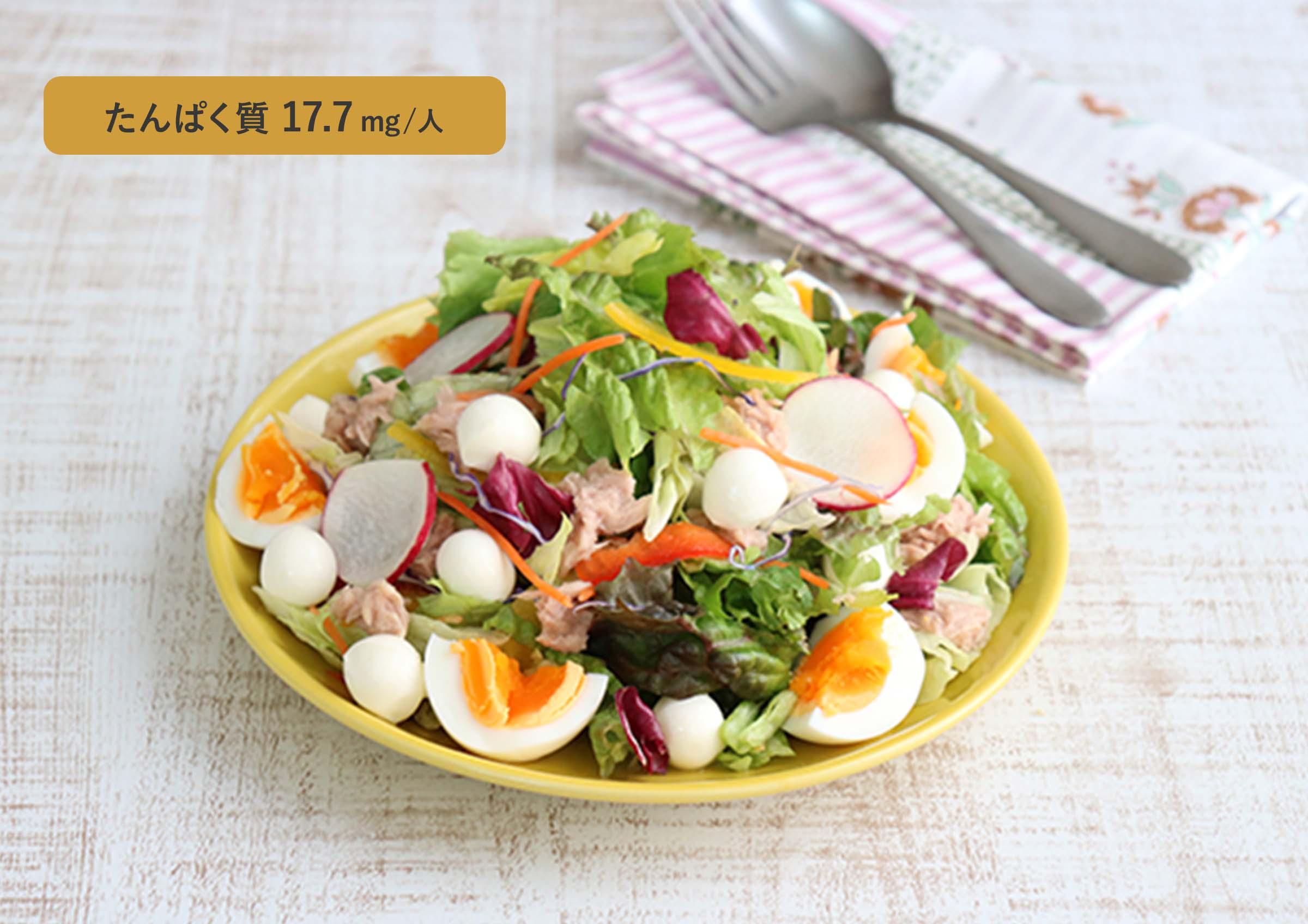 10種の野菜とたんぱく質の彩りサラダ