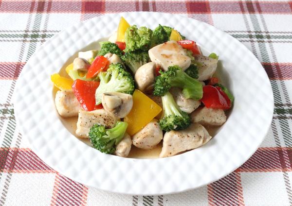 鶏むね肉とブロッコリーのガーリックオイル炒め